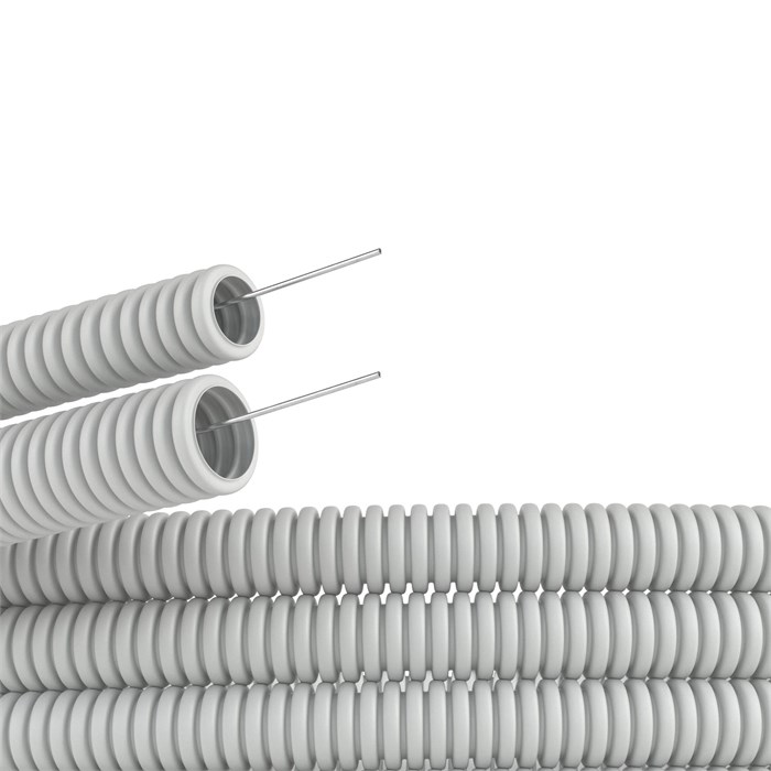 Труба гофрированная d20 ПВХ серая с зондом ДКС (100м) 91920 - фото 1036