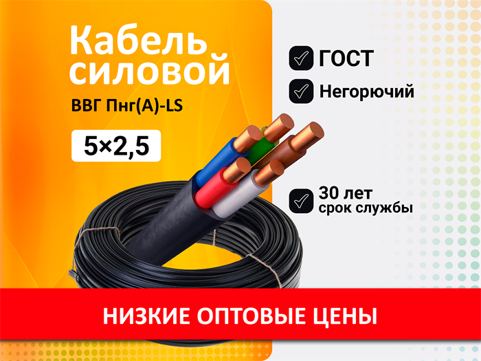 Кабель ВВГ-Пнг(А)-LS ГОСТ 4х2,5 ГОСТ (5метров) EnoN6rxrgxLFCvNcGhxl92 - фото 11181