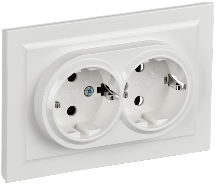 BRITE Розетка 2-местная с заземлением без защитных шторок 16А в сборе РС12-3-БрБ белый IEK BR-R21-16-K01-F - фото 1146