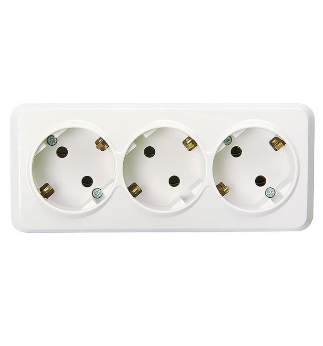 Розетка 3-местная 16А с заземлением белая "Юпитер" SBE-03w-16-S3-Z - фото 119