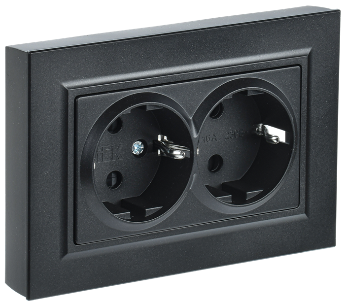 BRITE Розетка 2-местная с заземлением без защитных шторок 16А в сборе РС12-3-БрЧ черный IEK BR-R21-16-K02-F - фото 1218