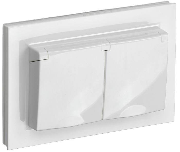 BRITE Розетка 2-местная с заземлением с защитными шторками и крышкой 16А в сборе IP44 РСбш12-3-44-БрБ белый IEK BR-R26-16-44-K01-F - фото 1313