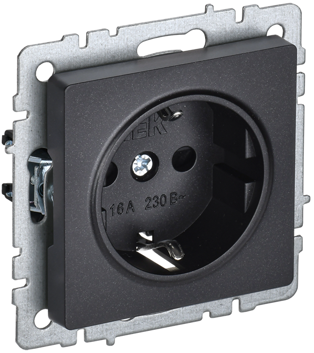 BRITE Розетка 1-местная с заземлением без защитных шторок 16А РС11-1-0-БрЧ черный IEK BR-R11-16-K02 - фото 1323