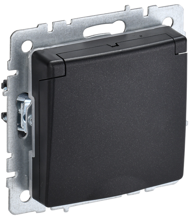 BRITE Розетка 1-местная с заземлением с защитными шторками и крышкой 16А IP44 РСбш10-3-44-БрЧ черный IEK BR-R16-16-44-K02 - фото 154