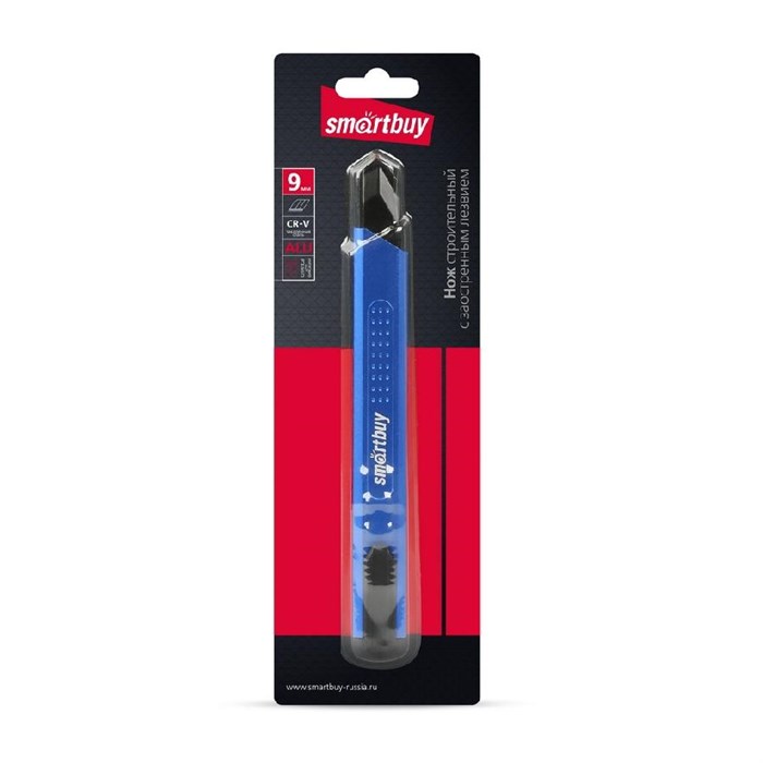 Строительный нож 9мм, отламываемое лезвие, острый торец, алюминиевый корпус, Smart Tools SBT-KNB-9P2 - фото 1732