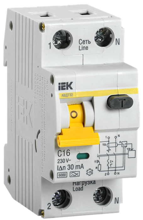 Дифф. автомат 2Р 16А 30мА 6кА С АВДТ32 IEK MAD22-5-016-C-30 - фото 3254