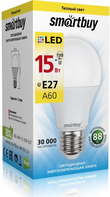 Светодиодная (LED) Лампа Smartbuy-A60-15W/6000/E27 (SBL-A60-15-60K-E27) SBL-A60-15-60K-E27-1 - фото 44088