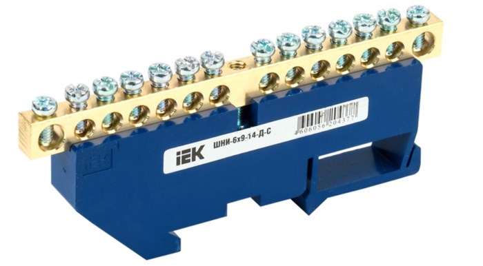 Шина N ноль ШНИ 6х9 на DIN-изоляторе 14-отверстий ШНИ-6х9-14-Д-С IEK YNN10-69-14D-K07-1 - фото 46212