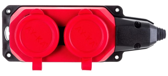 Колодка двухместная с заглушками каучук 16А AY-KA(КРАСНАЯ) 5520001 - фото 5326