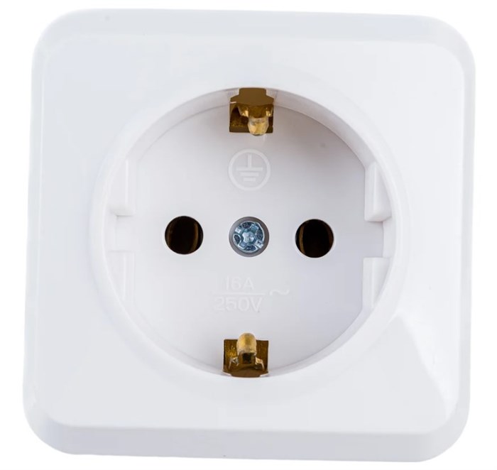 Розетка 1-местная 16А с заземлением белая "Юпитер" SBE-03w-16-S1-Z-c - фото 5727