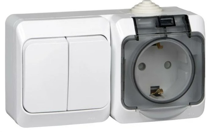 Блок 2кл + 1гн с З/К с крыш. о/у белый IP44 Этюд Systeme Electric BPA16-242B - фото 5987