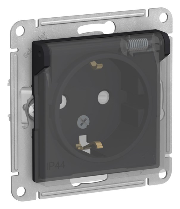 Розетка 1гн с З/К с крыш. шторки с/у карбон механизм 16А IP44 AtlasDesign AQUA Systeme Electric (1/10) ATN441046 - фото 6039