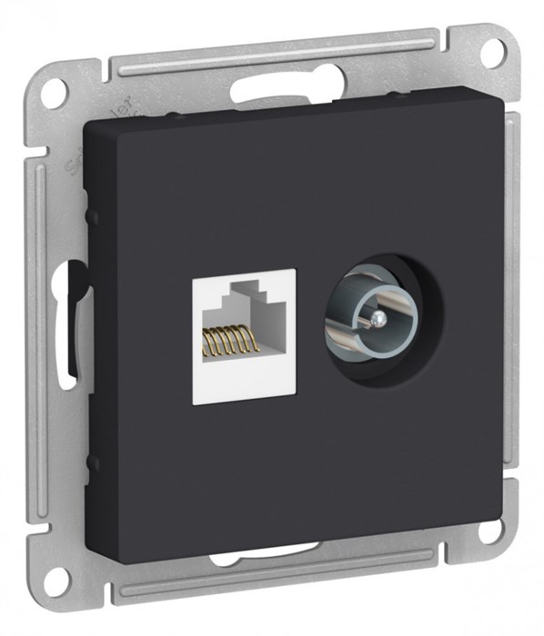 Розетка 2гн комп+ТВ RJ45+TV с/у карбон механизм кат.5е AtlasDesign Systeme Electric ATN001089 - фото 6081