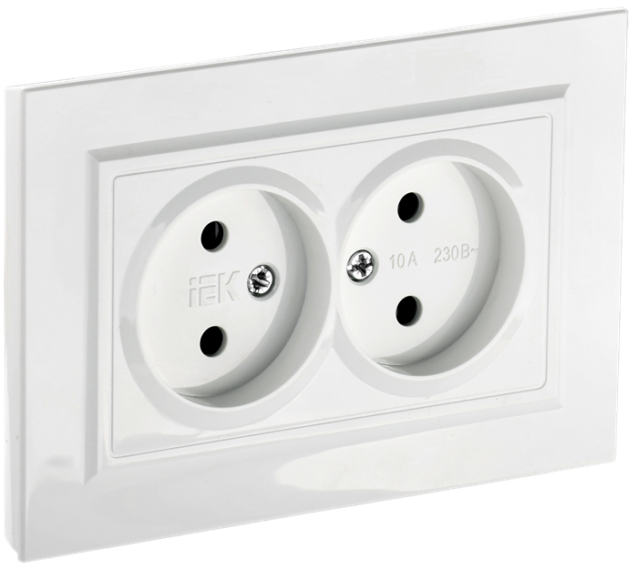 BRITE Розетка 2-местная без заземления без защитных шторок 10А в сборе РС12-2-БрБ белый IEK BR-R20-10-K01-F - фото 67