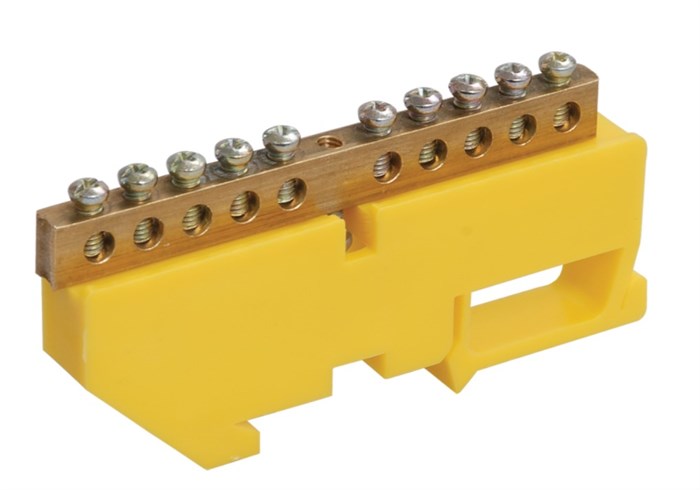 Шина PE земля ШНИ 6х9 на DIN-изоляторе 10-отверстий ШНИ-6х9-10-Д-Ж IEK YNN10-69-10D-K05 - фото 6806