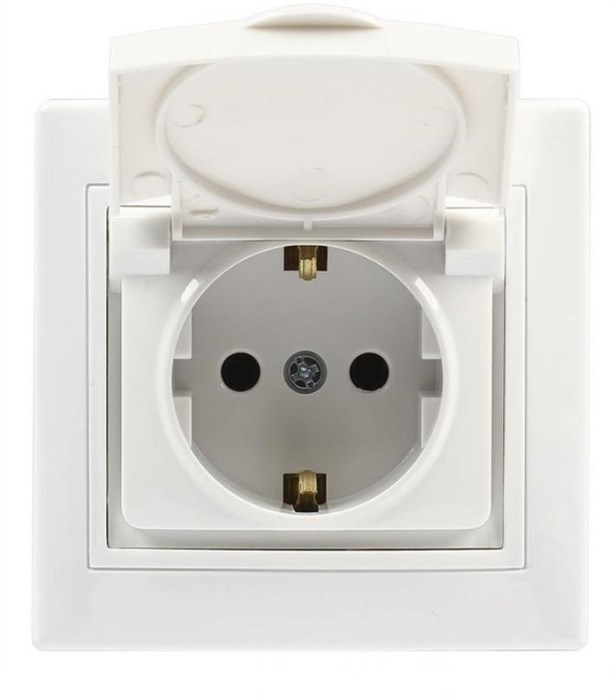 Розетка 1-местная с заземлением с крышкой 16А белая, керамика "Венера" (SBE-01w-16-S1-1ZK-c) SBE-01w-16-S1-1ZK-c - фото 701