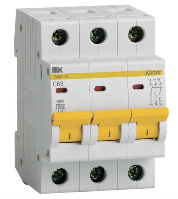 Авт.выкл.ВА47-29 3Р 63А 4,5 кА х-ка С ИЭК MVA20-3-063-C - фото 7355