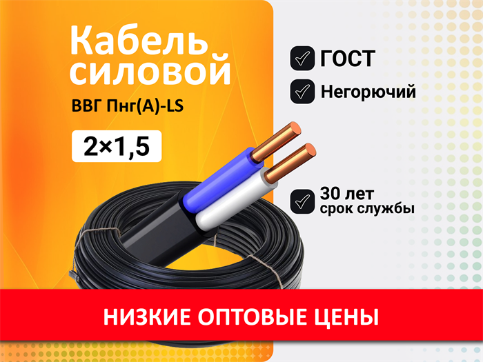 ВВГ-пнг (A) LS ГОСТ 2х 1,5  ГЕРМЕС П0131504999-1 - фото 7864