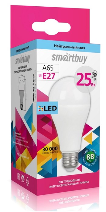 Светодиодная (LED) Лампа Smartbuy-A65-25W/6000/E27 (SBL-A65-25-60K-E27) SBL-A65-25-60K-E27 - фото 818