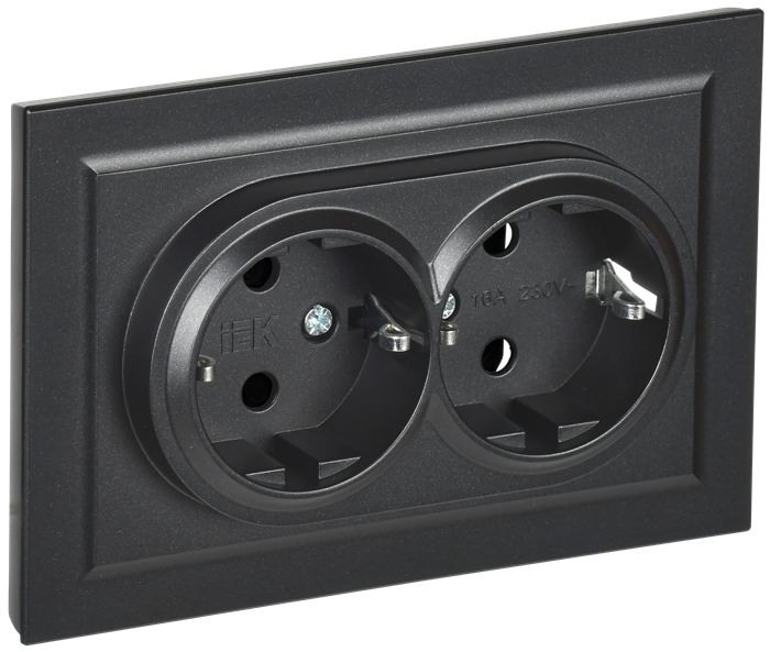 BRITE Розетка 2-местная без заземления без защитных шторок 10А в сборе РС12-2-БрЧ черный IEK BR-R20-10-K02-F - фото 889