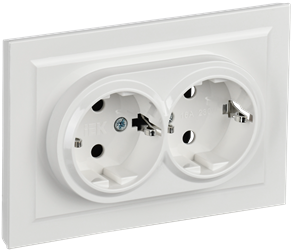 BRITE Розетка 2-местная с заземлением без защитных шторок 16А в сборе РС12-3-БрБ белый IEK BR-R21-16-K01-F