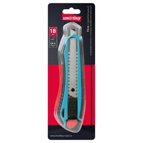 Строительный нож 18мм, отламываемое лезвие, прорезиненный корпус, металл.направл., Smart Tools SBT-KNB-18P2