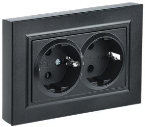 BRITE Розетка 2-местная с заземлением без защитных шторок 16А в сборе РС12-3-БрЧ черный IEK BR-R21-16-K02-F