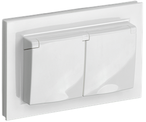 BRITE Розетка 2-местная с заземлением с защитными шторками и крышкой 16А в сборе IP44 РСбш12-3-44-БрБ белый IEK BR-R26-16-44-K01-F