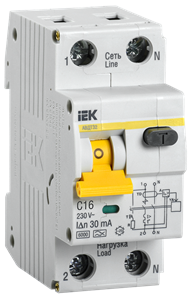Дифф. автомат 2Р 16А 30мА 6кА С АВДТ32 IEK MAD22-5-016-C-30