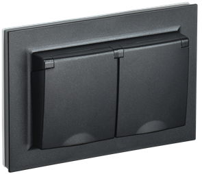 BRITE Розетка 2-местная с заземлением с защитными шторками и крышкой 16А в сборе IP44 РСбш12-3-44-БрЧ черный IEK BR-R26-16-44-K02-F