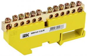 Шина PE земля ШНИ 6х9 на DIN-изоляторе 12-отверстий ШНИ-6х9-12-Д-Ж IEK YNN10-69-12D-K05-1