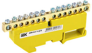 Шина PE земля ШНИ 6х9 на DIN-изоляторе 14-отверстий ШНИ-6х9-14-Д-Ж IEK YNN10-69-14D-K05-1