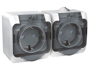 Розетка 2гн с З/К с крыш. шторки о/у белый 16А IP44 Этюд Systeme Electric (1/7) PA16-244B