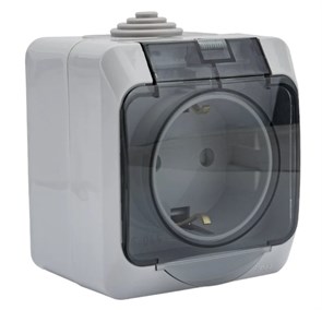 Розетка 1гн с З/К с крыш. шторки о/у серый 16А IP44 Этюд Systeme Electric (12/96) PA16-044C