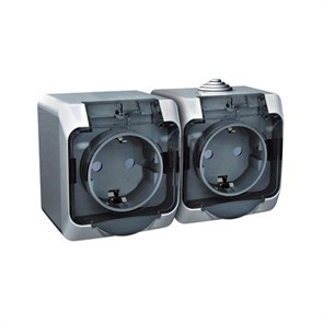 Розетка 2гн с З/К с крыш. шторки о/у серый 16А IP44 Этюд Systeme Electric (1/7) PA16-244C