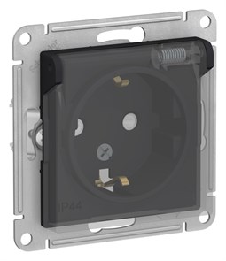 Розетка 1гн с З/К с крыш. шторки с/у карбон механизм 16А IP44 AtlasDesign AQUA Systeme Electric (1/10) ATN441046