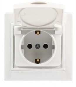Розетка 1-местная с заземлением с крышкой 16А белая, керамика "Венера" (SBE-01w-16-S1-1ZK-c) SBE-01w-16-S1-1ZK-c
