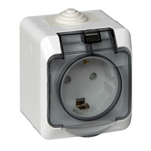 Розетка 1гн с З/К с крыш. шторки о/у белый 16А IP44 Этюд Systeme Electric (1/12) PA16-044B