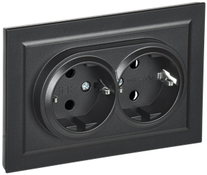 BRITE Розетка 2-местная без заземления без защитных шторок 10А в сборе РС12-2-БрЧ черный IEK BR-R20-10-K02-F